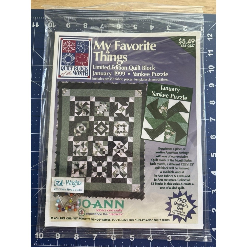 Joann January 99' Limit Ed My Favorite Things Quilt BOM Kit YANKEE PUZZLE w Pins